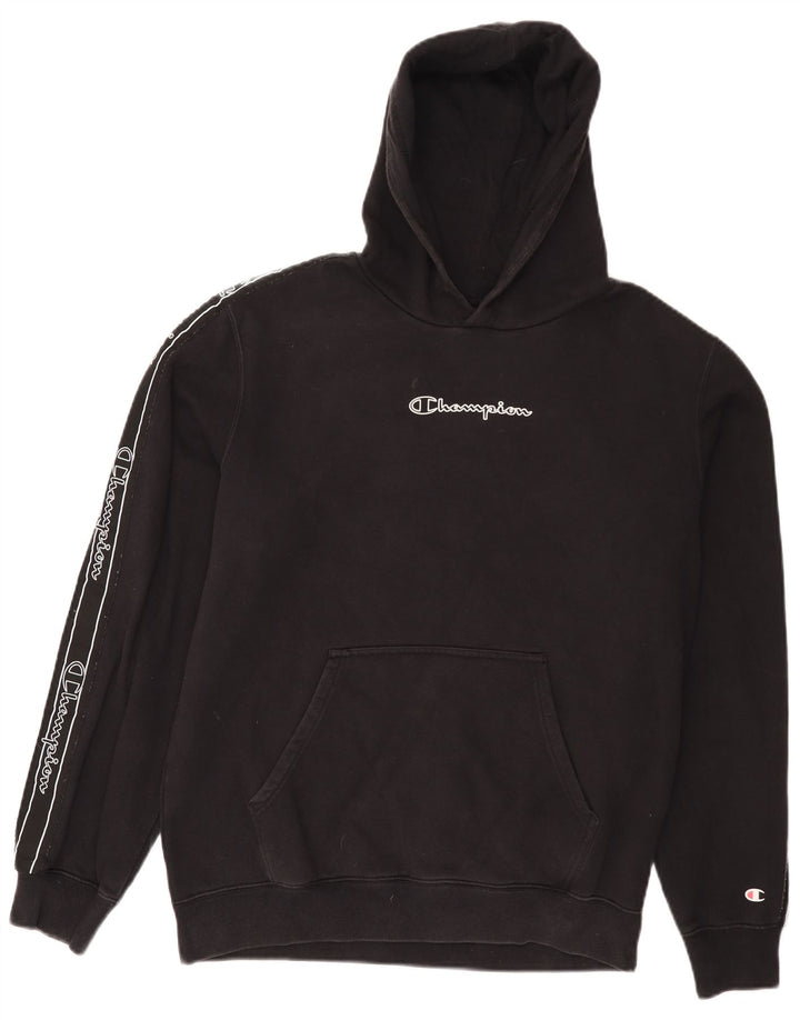 CHAMPION Mens Graphic Hoodie Jumper Large Black Cotton