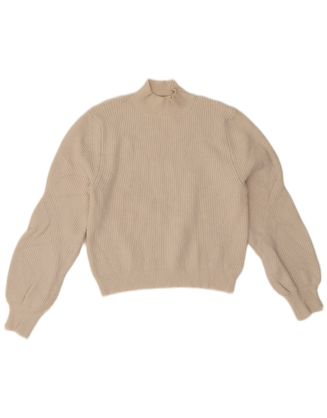 Zara Womens Crop Turtle Neck Jumper Sweater UK 14 Medium Off White Viscose