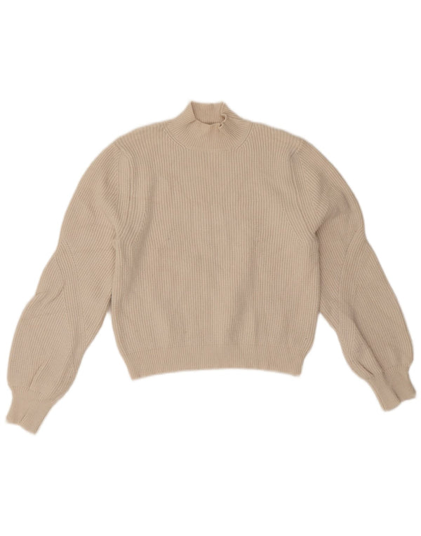 Zara Womens Crop Turtle Neck Jumper Sweater UK 14 Medium Off White Viscose