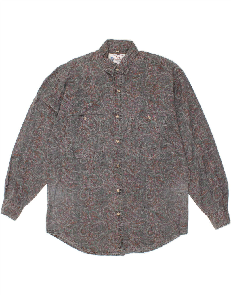 C&A Mens Shirt Size 39/40 Medium Grey Paisley Cotton | Vintage C&A | Thrift | Second-Hand C&A | Used Clothing | Messina Hembry 