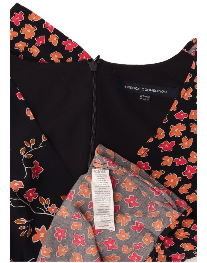 FRENCH CONNECTION Womens Crop Blouse Top UK 8 Small Navy Blue Floral