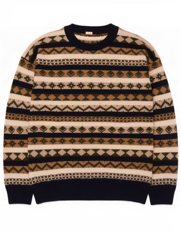 Vintage Mens Boat Neck Jumper Sweater Medium Multicoloured Geometric