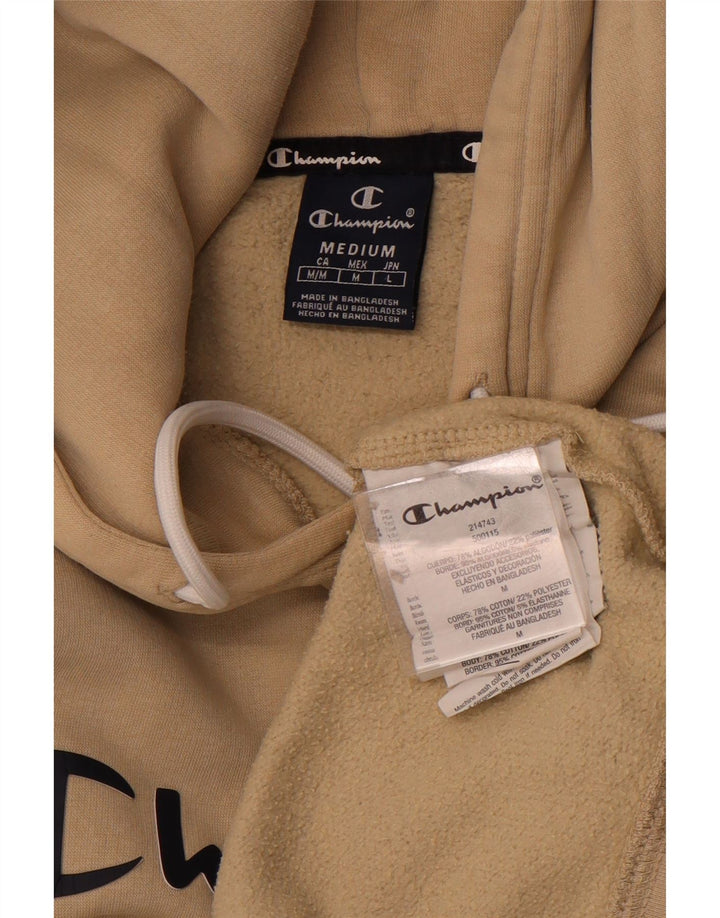 CHAMPION Mens Graphic Hoodie Jumper Medium Beige Cotton