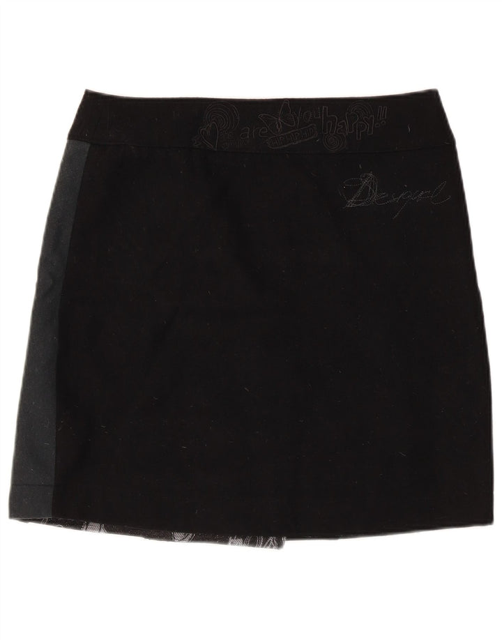 Desigual Womens Graphic Mini Wrap Skirt EU 38 Medium W32 Black Patchwork
