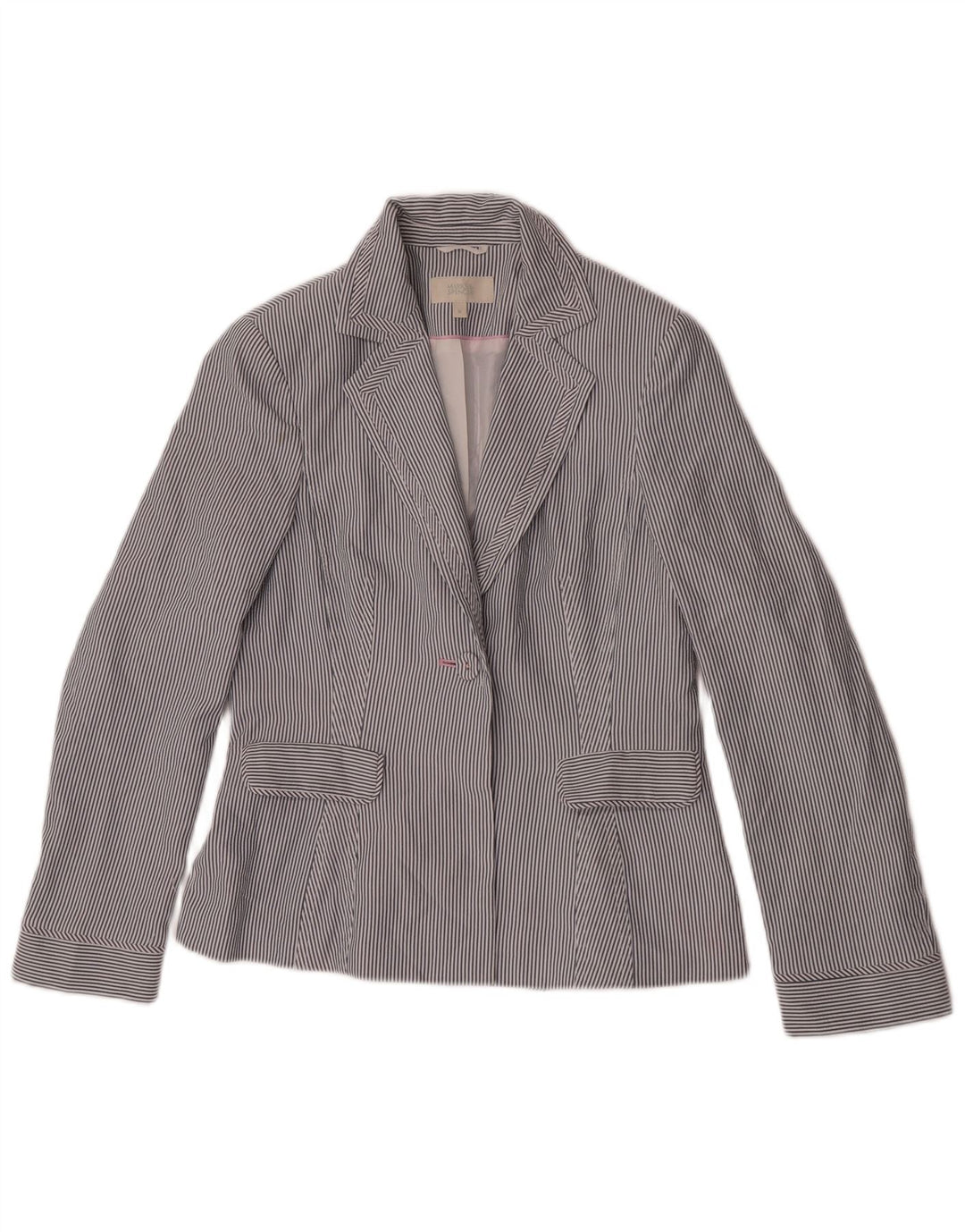 Marks & Spencer Womens 1 Button Blazer Jacket UK 10 Small Blue Pinstripe