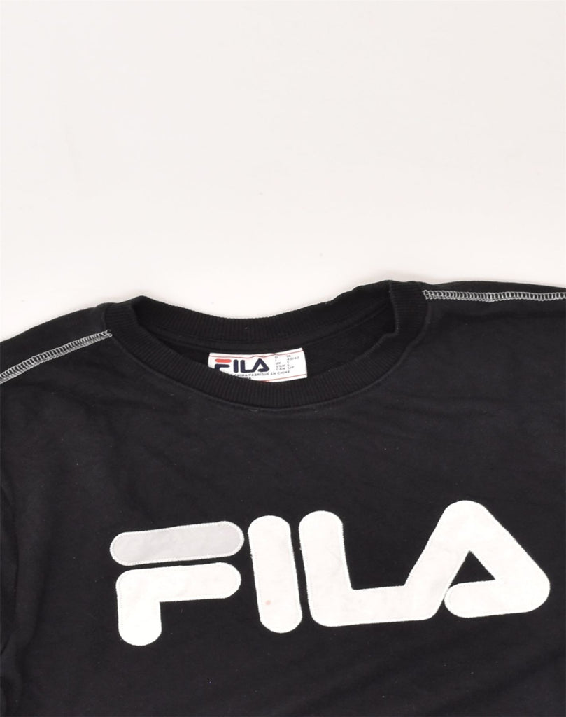 FILA Womens Oversized Graphic Sweatshirt Jumper UK 10 Small Black Cotton | Vintage Fila | Thrift | Second-Hand Fila | Used Clothing | Messina Hembry 