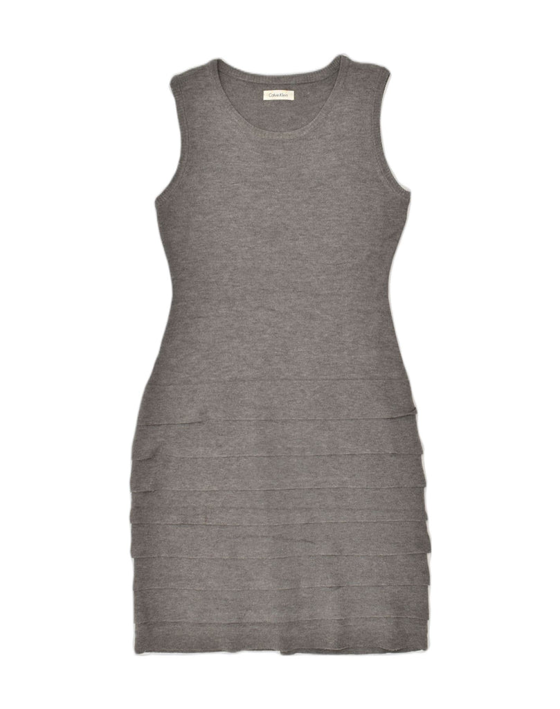 CALVIN KLEIN Womens Knit Bodycon Dress UK 10 Small Grey Acrylic | Vintage Calvin Klein | Thrift | Second-Hand Calvin Klein | Used Clothing | Messina Hembry 