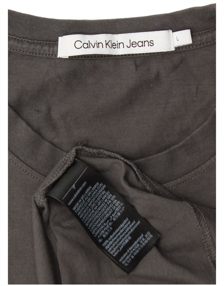 CALVIN KLEIN JEANS Mens Graphic T-Shirt Top Large Grey Cotton