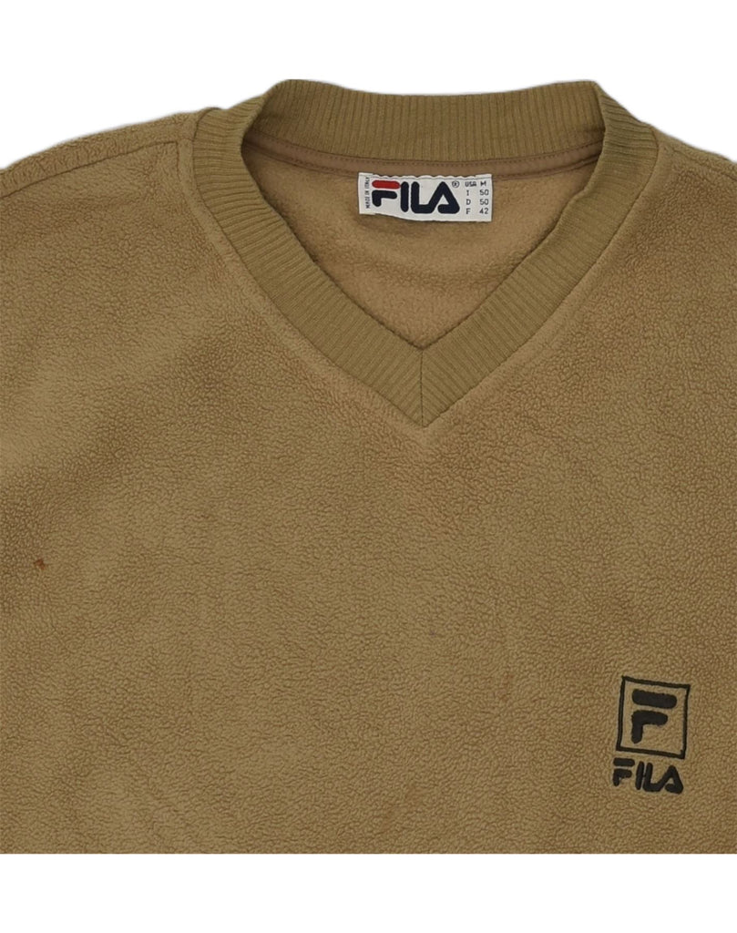 FILA Mens Fleece Jumper IT 50 Medium Khaki Polyester | Vintage Fila | Thrift | Second-Hand Fila | Used Clothing | Messina Hembry 