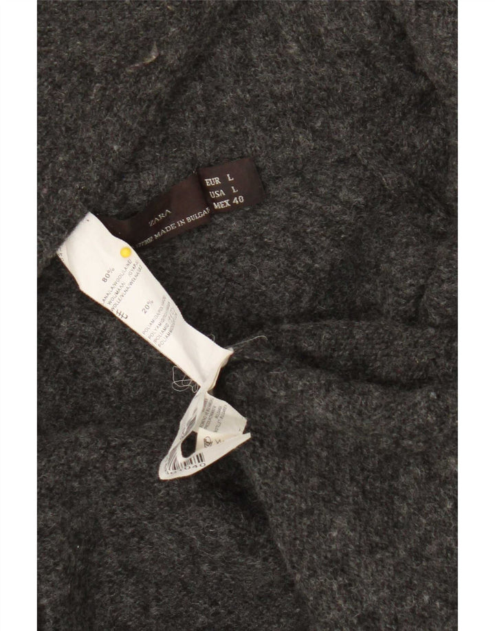 Zara Mens Cardigan Sweater Large Grey Wool