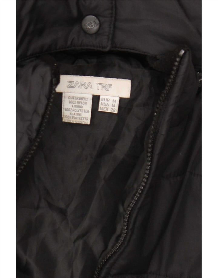 Zara Womens Hooded Padded Jacket UK 14 Medium Black Nylon