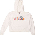 ELLESSE Womens Oversized Crop Graphic Hoodie Jumper UK 8 Small White Vintage Ellesse and Second-Hand Ellesse from Messina Hembry 