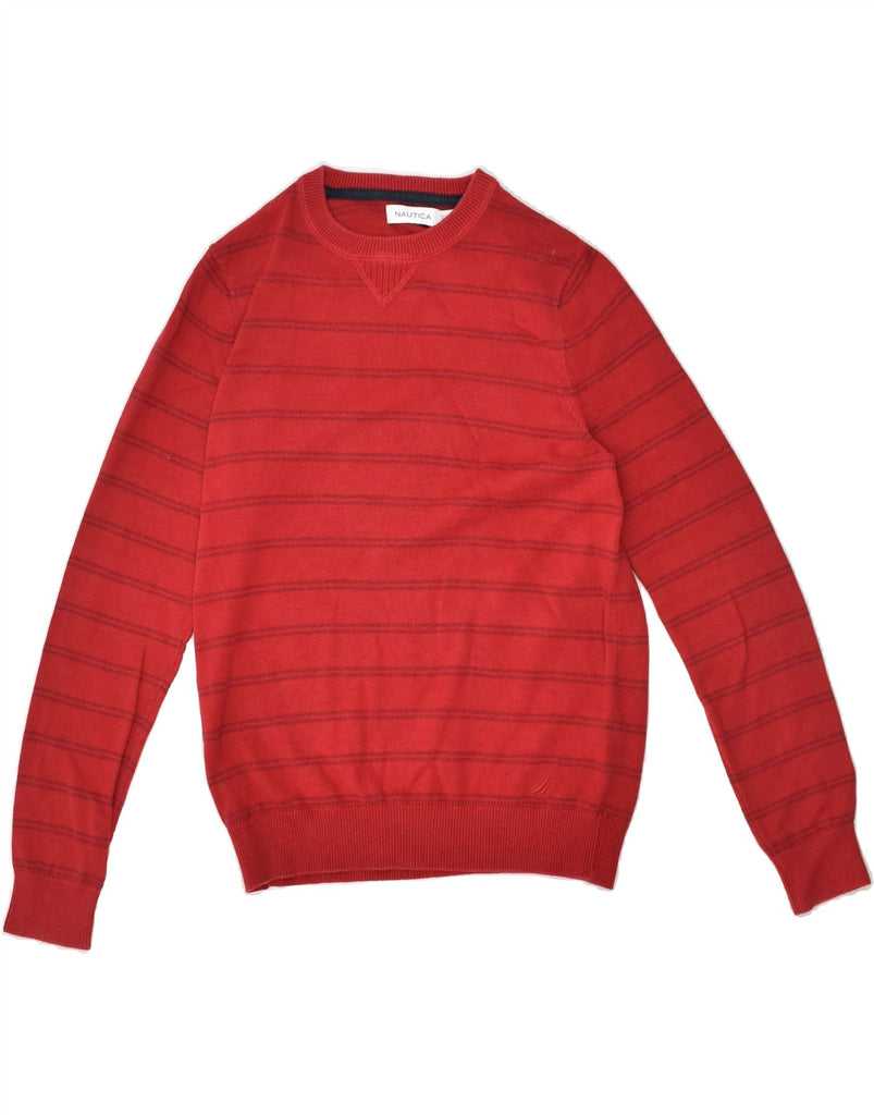 NAUTICA Mens Crew Neck Jumper Sweater Small Red Striped Cotton | Vintage Nautica | Thrift | Second-Hand Nautica | Used Clothing | Messina Hembry 