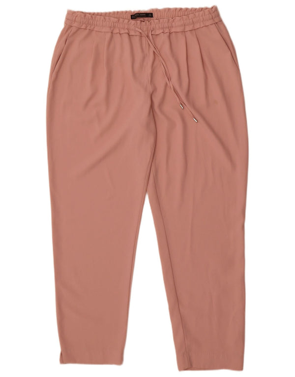 Zara Womens High Waist Tapered Cropped Trousers UK 18 XL W32 L27 Pink