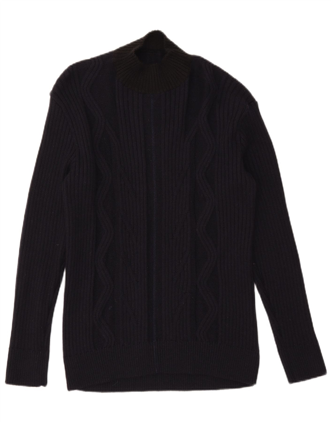 Vintage Mens Turtle Neck Jumper Sweater Large Navy Blue Colourblock