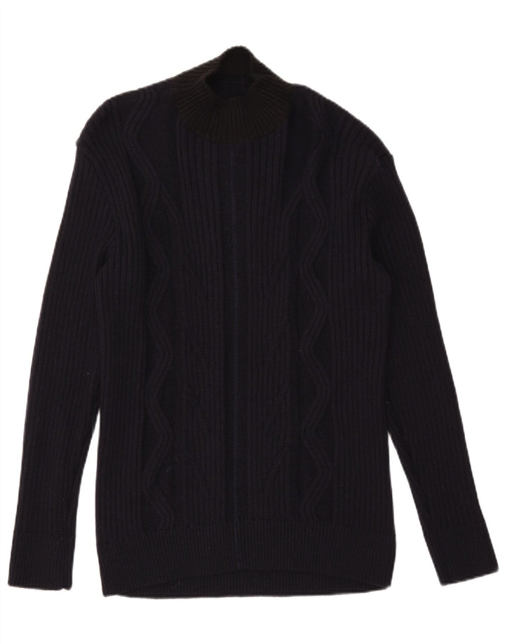 Vintage Mens Turtle Neck Jumper Sweater Large Navy Blue Colourblock