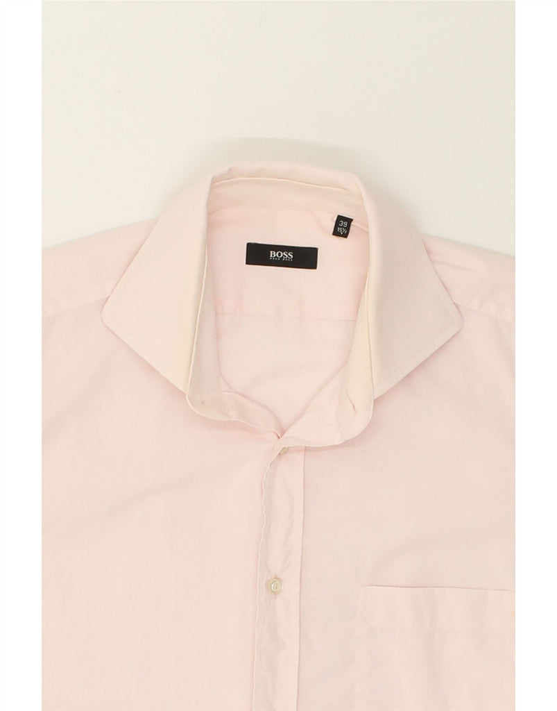 HUGO BOSS Mens Shirt Size 39 15 1/2 Medium Pink Cotton | Vintage Hugo Boss | Thrift | Second-Hand Hugo Boss | Used Clothing | Messina Hembry 