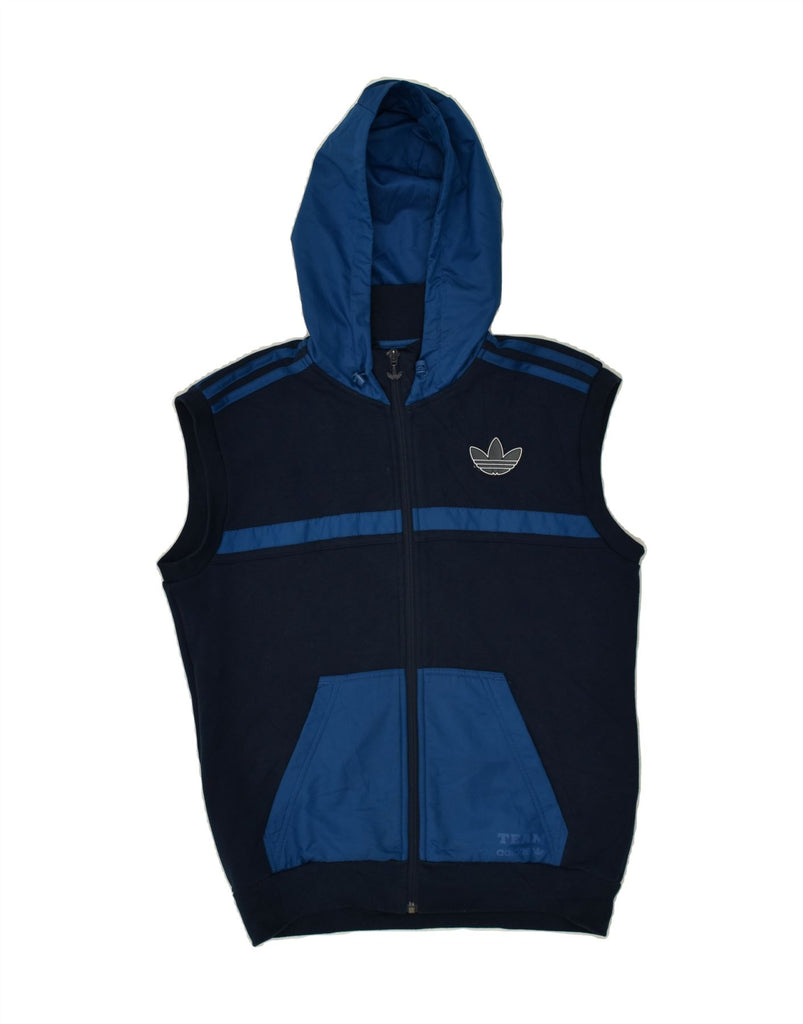 ADIDAS Mens Sleeveless Zip Hoodie Sweater Small Navy Blue Colourblock | Vintage Adidas | Thrift | Second-Hand Adidas | Used Clothing | Messina Hembry 