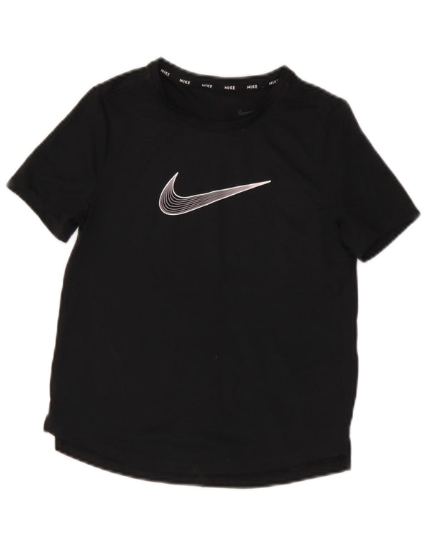 Nike Boys Dri Fit Graphic T-Shirt Top 8-9 Years Small Black Polyester