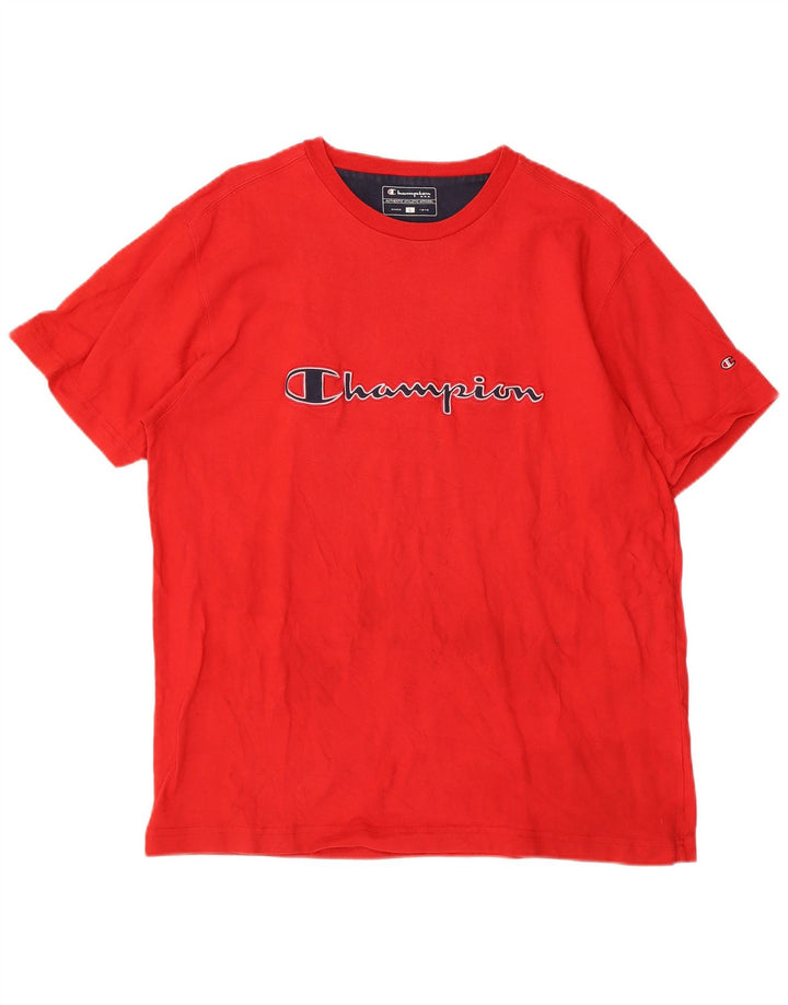 CHAMPION Mens Graphic T-Shirt Top Large Red Cotton