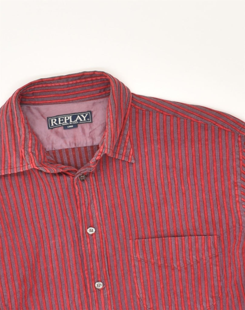 REPLAY Mens Shirt Large Red Striped Cotton | Vintage Replay | Thrift | Second-Hand Replay | Used Clothing | Messina Hembry 