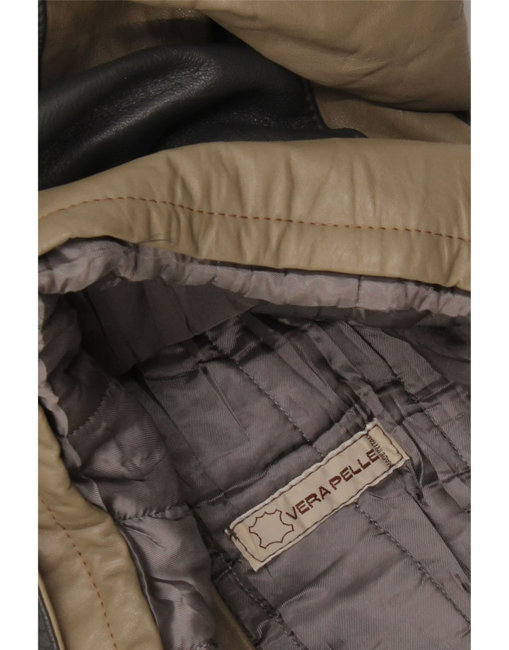 Vintage Womens Leather Jacket UK 14 Medium Grey Colourblock Leather