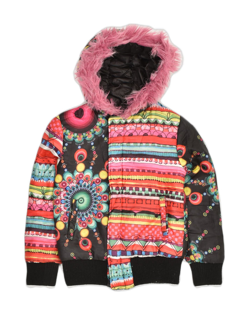 DESIGUAL Girls Hooded Padded Jacket 7-8 Years Multicoloured Patchwork | Vintage Desigual | Thrift | Second-Hand Desigual | Used Clothing | Messina Hembry 