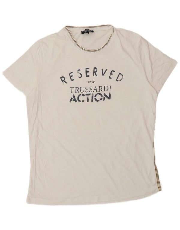 Trussardi Mens Graphic T-Shirt Top 2XL White Cotton
