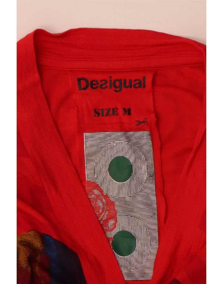 Desigual Womens Graphic Top Long Sleeve UK 12 Medium Red Viscose