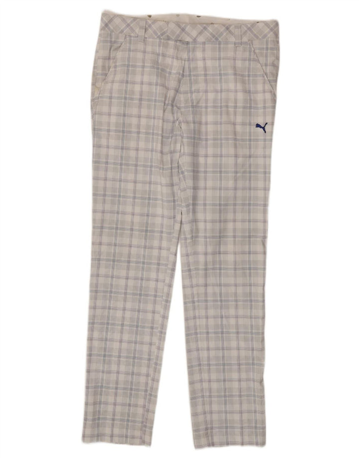 PUMA Mens Slim Chino Trousers W34 L34 White Check Polyester
