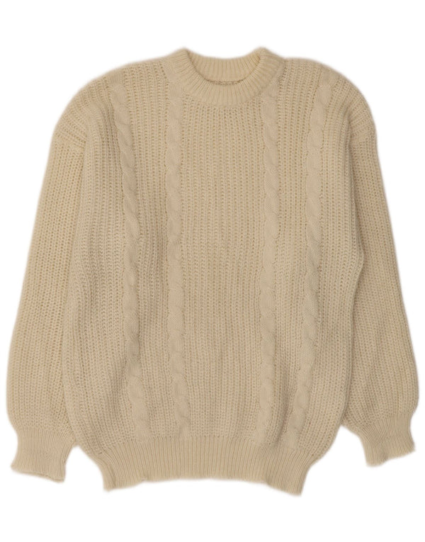 Vintage Womens Crew Neck Jumper Sweater UK 16 Large Off White Wool