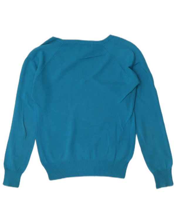 Zara Womens Crop V-Neck Jumper Sweater UK 10 Small Blue Cotton