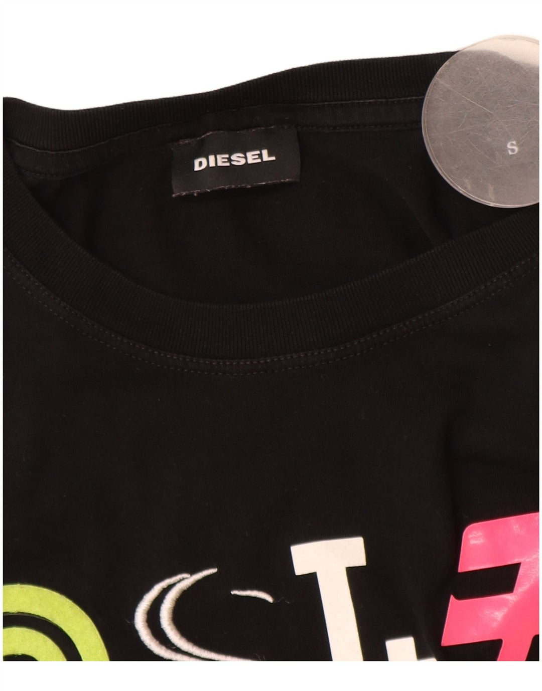 Diesel Womens Graphic T-Shirt Top UK 10 Small Black Cotton