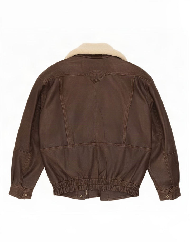 Vintage Mens Leather Shearling Jacket IT 48 Medium Brown