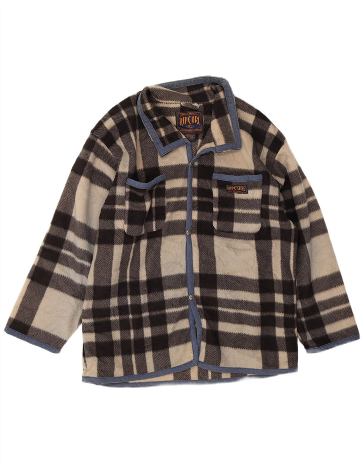 Rip Curl Mens Fleece Jacket UK 40 Large Beige Check Polyester