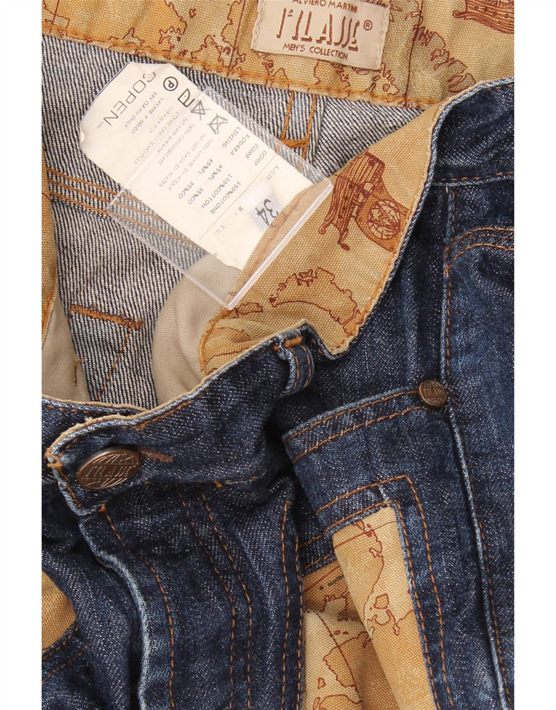 ALVIERO MARTINI Mens Straight Jeans W34 L34 Navy Blue Patchwork Cotton Vintage ALVIERO MARTINI and Second-Hand ALVIERO MARTINI from Messina Hembry 
