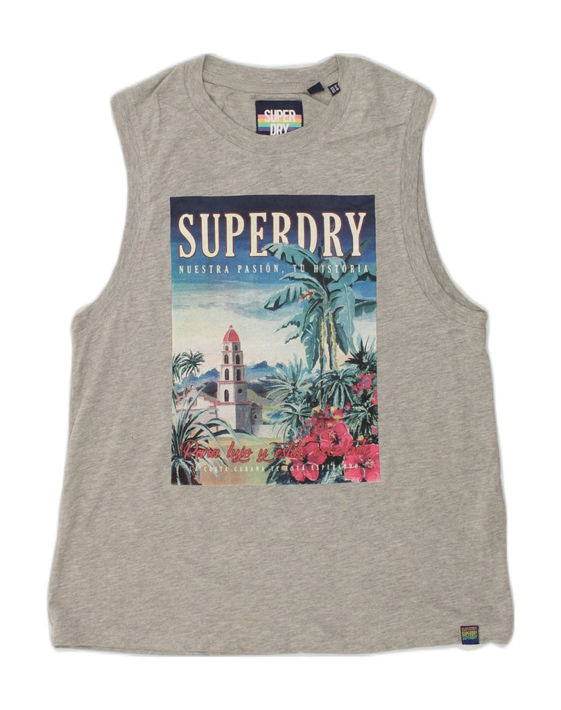 SUPERDRY Womens Graphic Vest Top UK 10 Small  Grey Cotton | Vintage Superdry | Thrift | Second-Hand Superdry | Used Clothing | Messina Hembry 