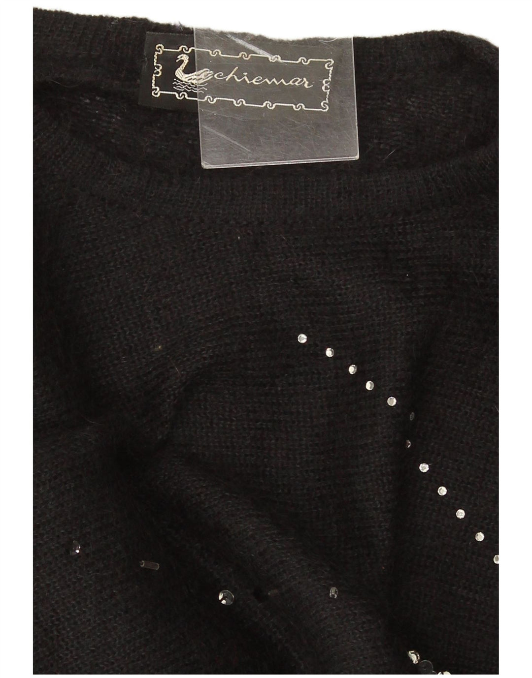 Vintage Womens Oversized Crop Crew Neck Jumper Sweater IT 46 Large Black