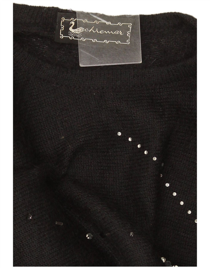 Vintage Womens Oversized Crop Crew Neck Jumper Sweater IT 46 Large Black