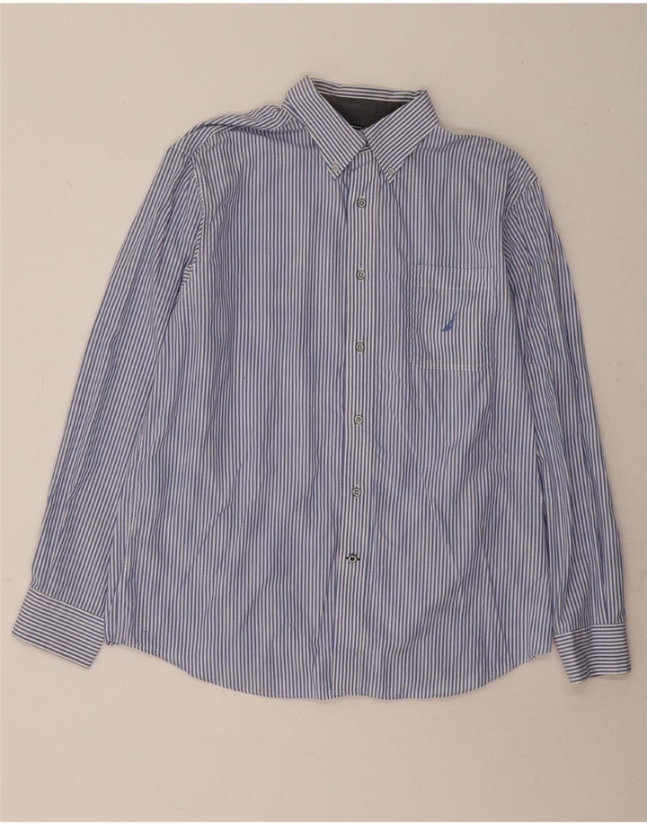NAUTICA Mens Shirt Large Blue Pinstripe Cotton Vintage Nautica and Second-Hand Nautica from Messina Hembry 