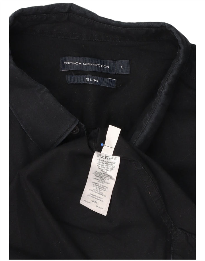 French Connection Mens Slim Shirt Large Navy Blue Cotton