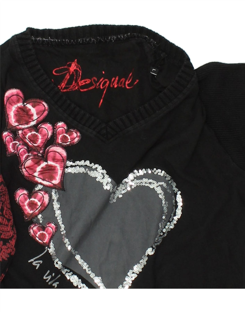 DESIGUAL Womens Graphic Top Long Sleeve UK 14 Large Black Paisley Cotton Vintage Desigual and Second-Hand Desigual from Messina Hembry 