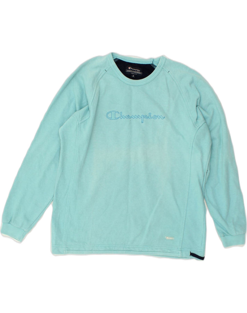 CHAMPION Womens Graphic Sweatshirt Jumper UK 10 Small Blue Cotton | Vintage Champion | Thrift | Second-Hand Champion | Used Clothing | Messina Hembry 