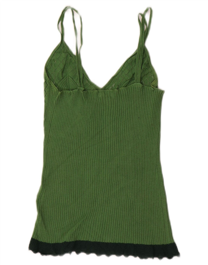 BENETTON Womens Knit Cami Top UK 4 XS Green Colourblock
