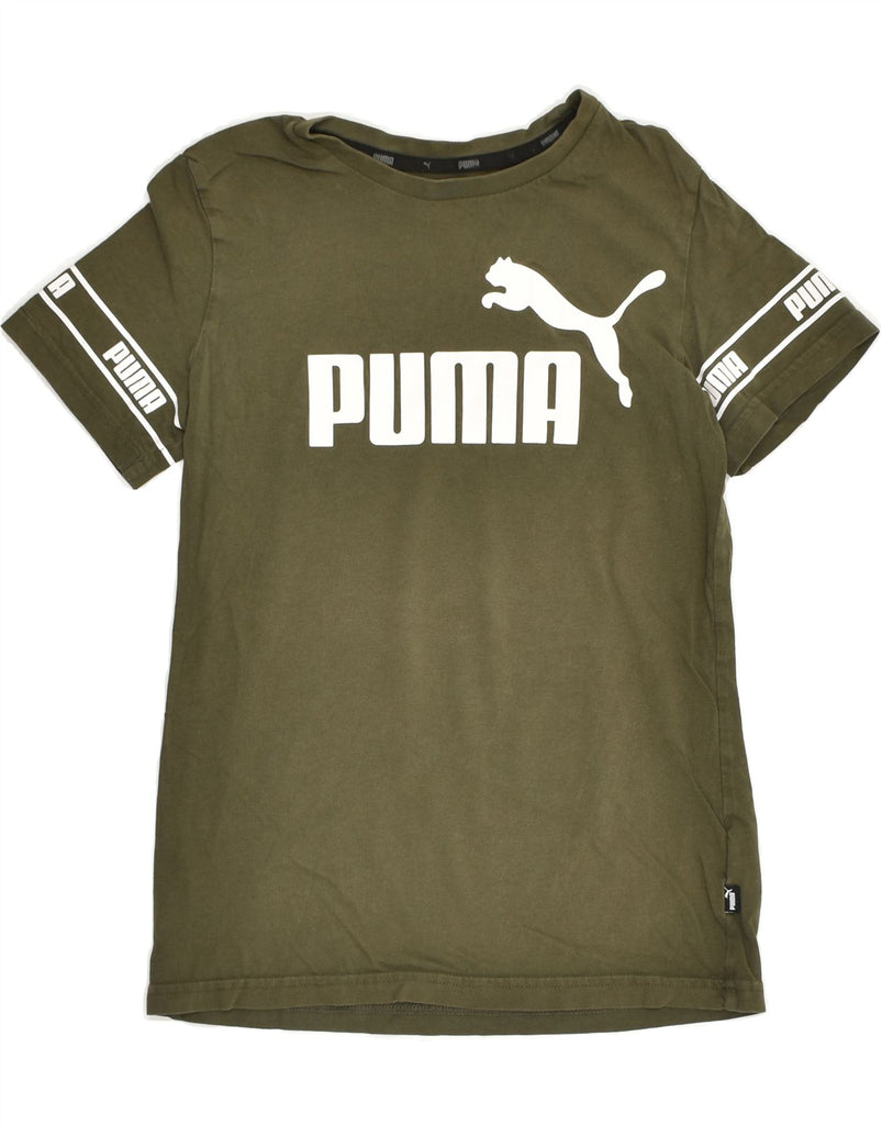 PUMA Boys Graphic T-Shirt Top 11-12 Years Khaki Cotton | Vintage Puma | Thrift | Second-Hand Puma | Used Clothing | Messina Hembry 