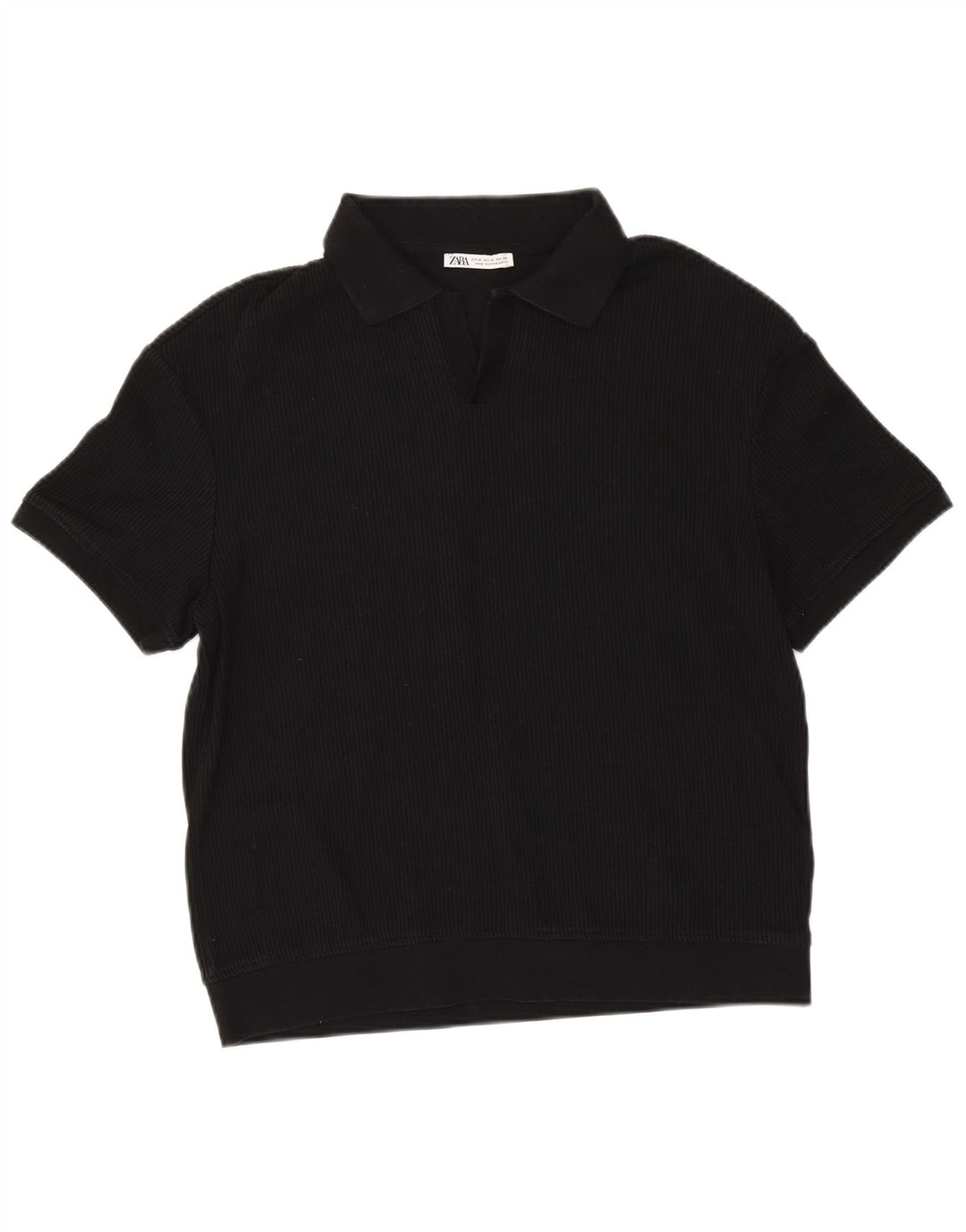 ZARA Mens Short Sleeve Polo Neck Jumper Sweater Medium Black Cotton