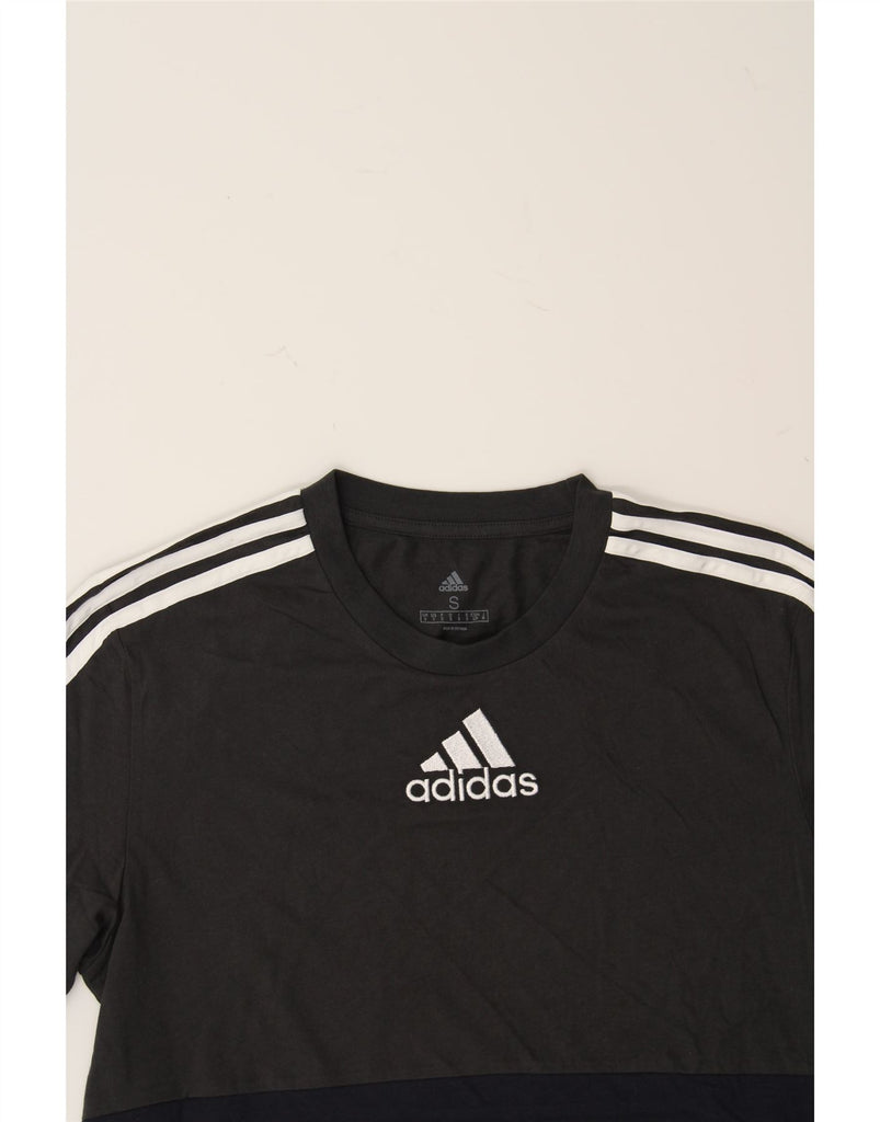 ADIDAS Mens Graphic T-Shirt Top Small Grey Colourblock Cotton Vintage Adidas and Second-Hand Adidas from Messina Hembry 