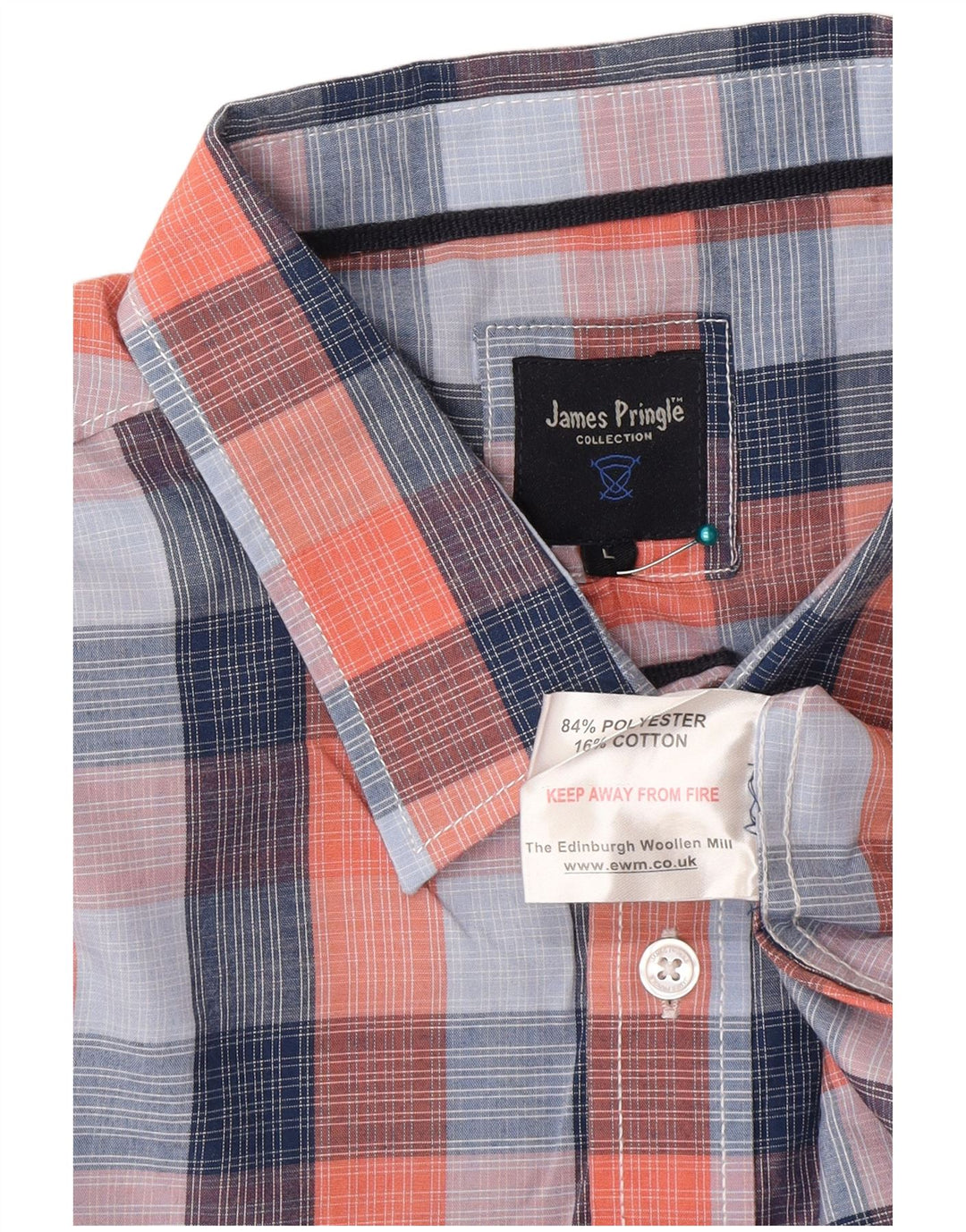 James Pringle Mens Short Sleeve Shirt Large Blue Check Polyester