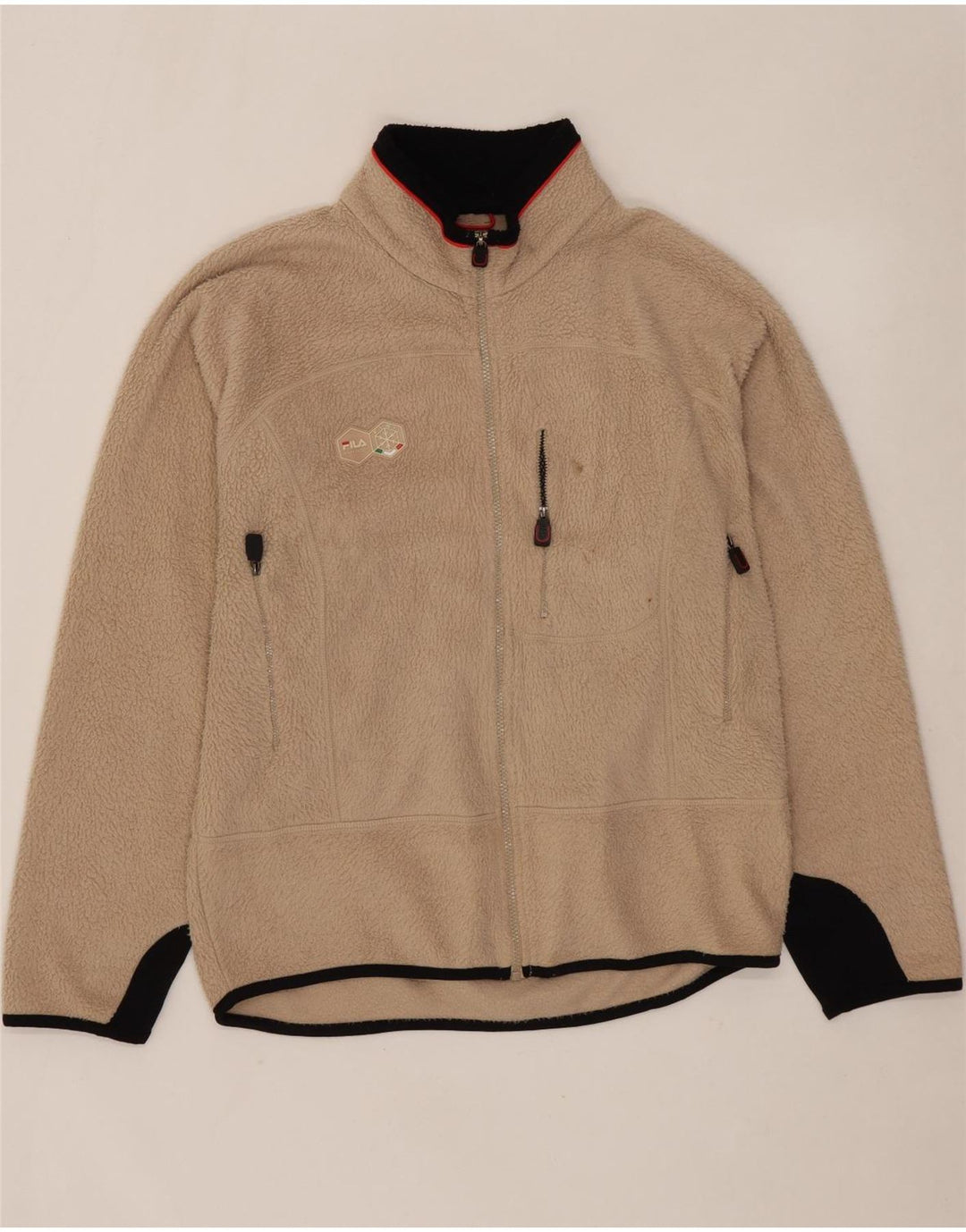 FILA Mens Fleece Jacket UK 40 Large Beige Colourblock Polyester