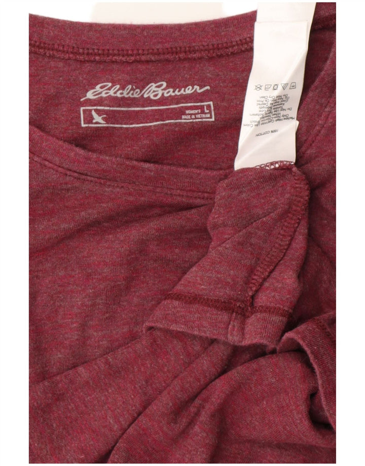 Eddie Bauer Womens Top Long Sleeve UK 14 Large Burgundy Cotton